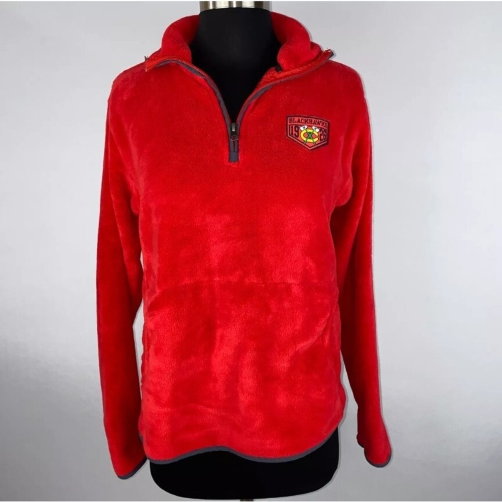 Chicago Blackhawks NHL Fuzzy Fleece Pullover Quarter Zip Sweatshirt Large